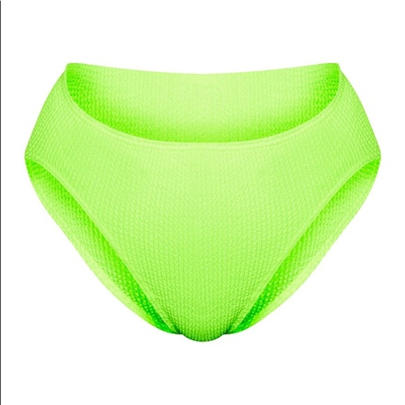NWT NEON LIME PLT CRINKLE HIGH WAIST BIKINI BOTTOM - Picture 6 of 6